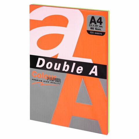 Бумага цветная DOUBLE A, А4, 80 г/м2, 100 л., 5 цветов x 20 л., микс интенсив 115122 - фото 165386