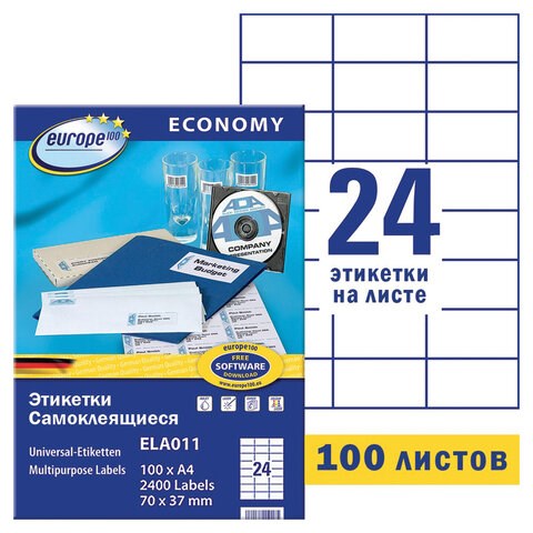 Этикетка самоклеящаяся 70х37 мм, 24 этикетки, белая, 70 г/м2, 100 л., Avery, Европа-100, ELA011 114307 - фото 169060