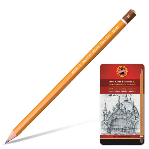 Карандаши чернографитные KOH-I-NOOR, НАБОР 12 шт., "Art", 8В-2H, без резинки, металлическая коробка, 1502012008PL 180809 - фото 186152