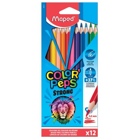 Карандаши цветные MAPED "COLOR PEP'S Strong", 12 цветов, трехгранные, грифель 3,2 мм, 862712 181988 - фото 187049