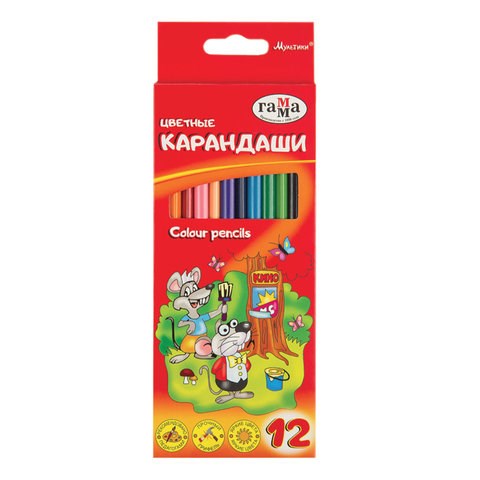 Карандаши цветные ГАММА "Мультики", 12 цветов, трехгранные, натуральное дерево, 290122_12 181469 - фото 187067