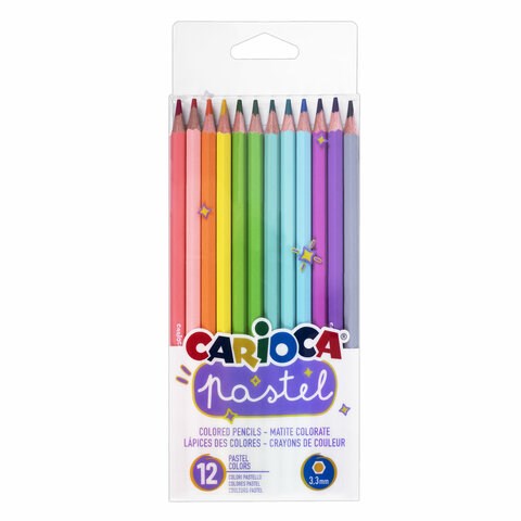 Карандаши цветные пастельные CARIOCA "Pastel", 12 цветов, ПВХ-чехол, шестигранные, грифель 3,3 мм, натуральное дерево, 43034 181702 - фото 187180