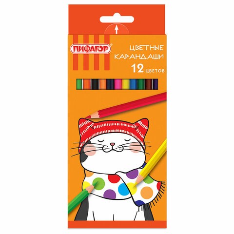 Карандаши цветные ПИФАГОР "КОТИК", 12 цветов, шестигранные, 181340 181340 - фото 187242