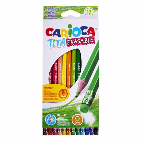 Карандаши цветные стираемые с резинкой CARIOCA "Erasable", 12 цветов, шестигранные, грифель 3 мм, 42897 181699 - фото 187402