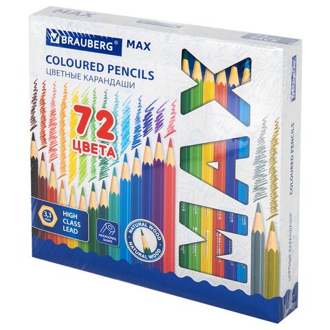 Карандаши цветные супермягкие яркие BRAUBERG MAX, 72 цвета, шестигранные, грифель 3,3 мм, натуральное дерево, 181861 181861 - фото 187435