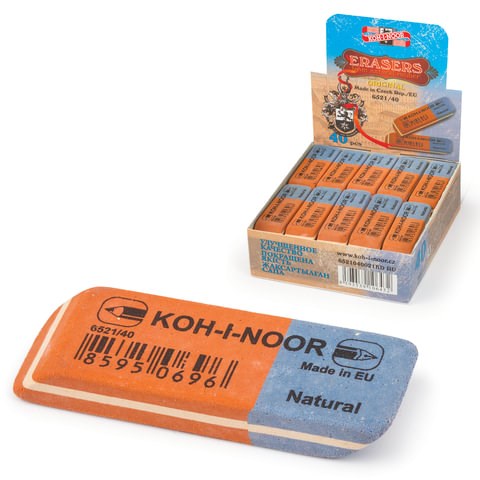 Ластик KOH-I-NOOR 6521/40, 57x19,5x8 мм, красно-синий, прямоугольный, скошенные края, натуральный каучук, 6521040021KDRU 225398 - фото 188218