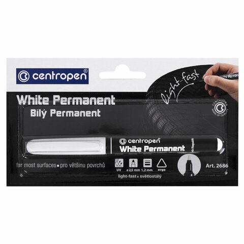 Маркер перманентный БЕЛЫЙ CENTROPEN, круглый наконечник, 1,2 мм, блистер, 2686, 5 2686 6000 152037 - фото 191167