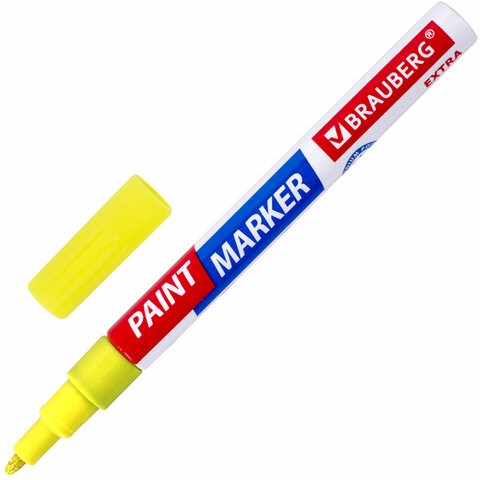 Маркер-краска лаковый EXTRA (paint marker) 2 мм, ЖЕЛТЫЙ, УСИЛЕННАЯ НИТРО-ОСНОВА, BRAUBERG, 151973 151973 - фото 192320