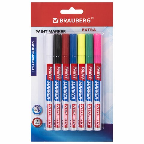 Маркер-краска лаковый EXTRA (paint marker) 2 мм, НАБОР 7 цветов, УСИЛЕННАЯ НИТРО-ОСНОВА, BRAUBERG, 151996 151996 - фото 192400