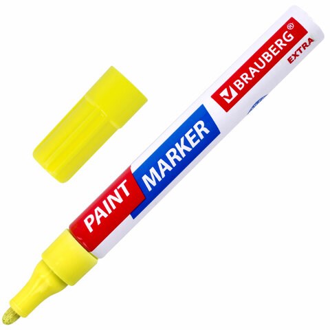 Маркер-краска лаковый EXTRA (paint marker) 4 мм, ЖЕЛТЫЙ, УСИЛЕННАЯ НИТРО-ОСНОВА, BRAUBERG, 151984 151984 - фото 192483