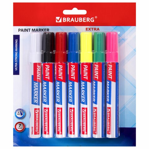 Маркер-краска лаковый EXTRA (paint marker) 4 мм, НАБОР 7 цветов, УСИЛЕННАЯ НИТРО-ОСНОВА, BRAUBERG, 152001 152001 - фото 192591