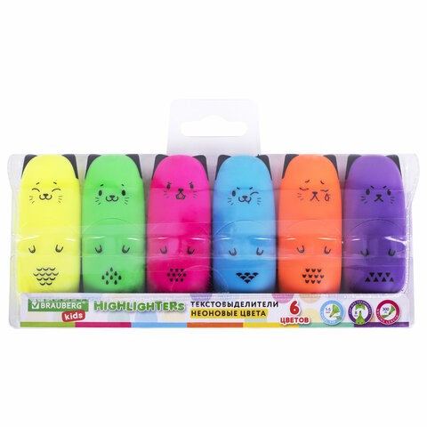 Набор текстовыделителей мини 6 ЦВЕТОВ BRAUBERG KIDS "CUTE CATS NEON", линия 1-5 мм, 152435 152435 - фото 193542
