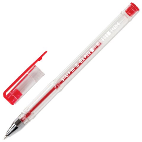 Ручка гелевая STAFF "Basic" GP-789, КРАСНАЯ, корпус прозрачный, хромированные детали, узел 0,5 мм, 142790 142790 - фото 198327
