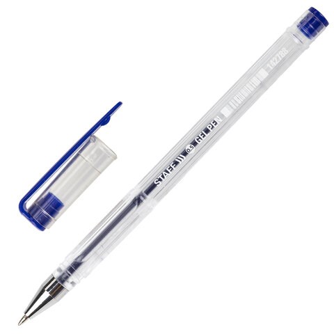 Ручка гелевая STAFF "Basic" GP-789, СИНЯЯ, корпус прозрачный, хромированные детали, узел 0,5 мм, 142788 142788 - фото 198335