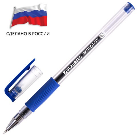 Ручка гелевая РОССИЯ "PATRIOT-GT", СИНЯЯ, корпус прозрачный, узел 0,7 мм, линия письма 0,4 мм, BRAUBERG, 143959 143959 - фото 198359