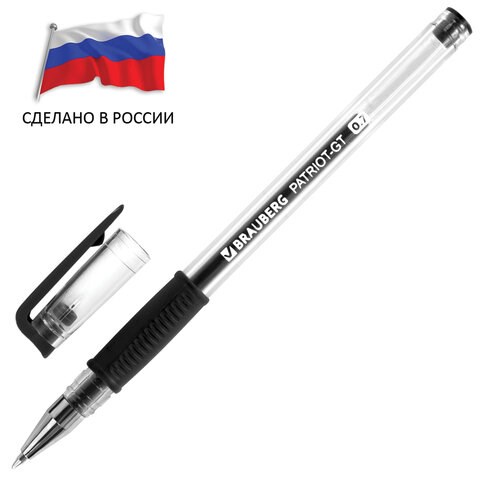 Ручка гелевая РОССИЯ "PATRIOT-GT", ЧЕРНАЯ, корпус прозрачный, узел 0,7 мм, линия письма 0,4 мм, BRAUBERG, 143960 143960 - фото 198368