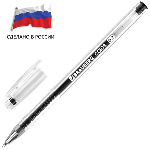 Ручка гелевая РОССИЯ "СОЮЗ", ЧЕРНАЯ, корпус прозрачный, 0,7 мм, линия письма 0,5 мм, BRAUBERG, 143963 143963 - фото 198402