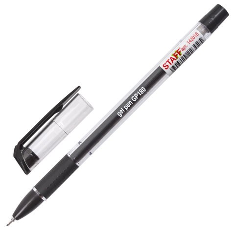 Ручка гелевая с грипом STAFF "College" GP-180, ЧЕРНАЯ, корпус прозрачный, игольчатый узел 0,6 мм, линия письма 0,3 мм, 143016 143016 - фото 198618