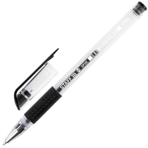 Ручка гелевая с грипом STAFF "EVERYDAY" GP-192, ЧЕРНАЯ, корпус прозрачный, узел 0,5 мм, линия письма 0,35 мм, 141823 141823 - фото 198633