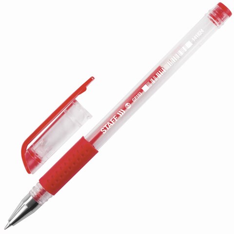 Ручка гелевая с грипом STAFF "EVERYDAY" GP-193, КРАСНАЯ, корпус прозрачный, узел 0,5 мм, линия письма 0,35 мм, 141824 141824 - фото 198641