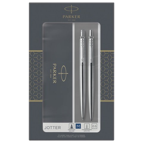 Набор PARKER "Jotter Stainless Steel CT": шариковая ручка синяя и механический карандаш, 2093256 143359 - фото 199219