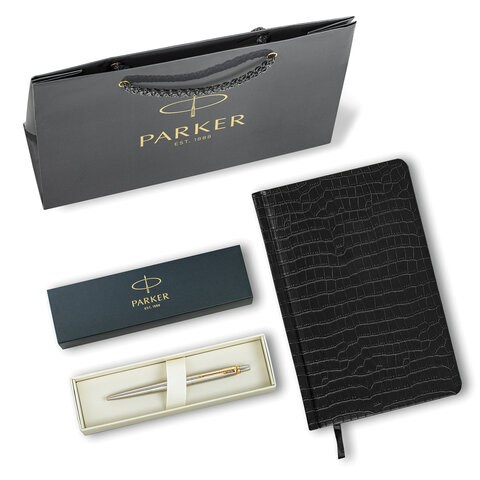 Ручка шариковая PARKER "Jotter Core Stainless Steel GT", ежедневник А5 черный, пакет, 880886 880886 - фото 200455