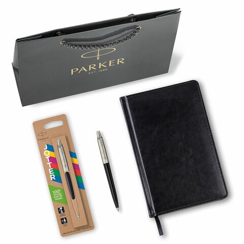Ручка шариковая PARKER "Jotter Plastic CT", корпус черный, ежедневник А5 черный, белый срез, пакет, 880895 880895 - фото 200567