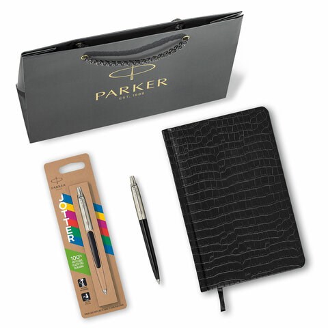 Ручка шариковая PARKER "Jotter Plastic CT", корпус черный, ежедневник А5 черный, золотой срез, пакет, 880894 880894 - фото 200581