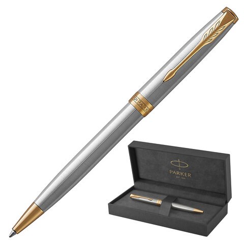 Ручка шариковая PARKER "Sonnet Core Stainless Steel GT", корпус серебро, позолота, черная, 1931507 142363 - фото 200637