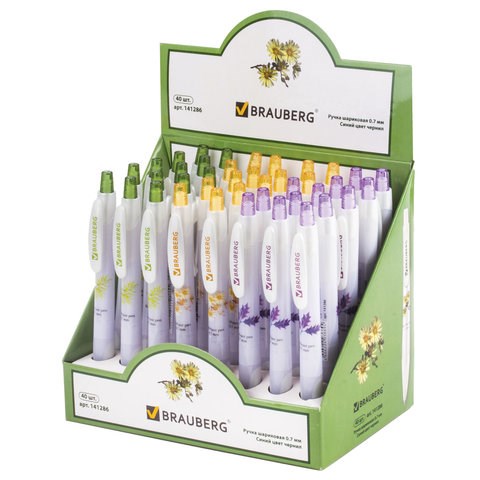 Ручка шариковая автоматическая с грипом BRAUBERG "Herb Time", СИНЯЯ, корпус ассорти, узел 0,7 мм, линия письма 0,35 мм, 141286 141286 - фото 202254