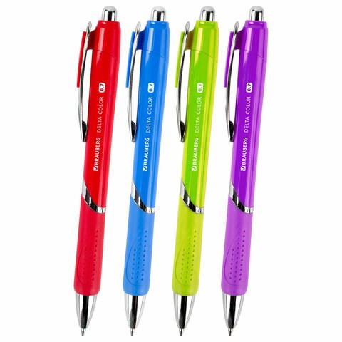 Ручка шариковая автоматическая с грипом BRAUBERG DELTA COLOR, СИНЯЯ, ассорти, узел 0,7 мм, линия письма 0,35 мм, 144202 144202 - фото 202358