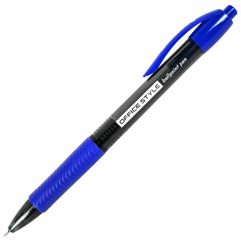 Ручка шариковая автоматическая с грипом BRAUBERG OFFICE STYLE, СИНЯЯ, игольчатый наконечник 0,7мм, линия 0,35мм, тонированный корпус, 144210 144210 - фото 202378