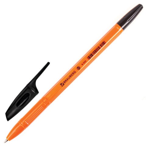 Ручка шариковая BRAUBERG "X-333 Orange", ЧЕРНАЯ, корпус оранжевый, узел 0,7 мм, линия письма 0,35 мм, 142410 142410 - фото 203352