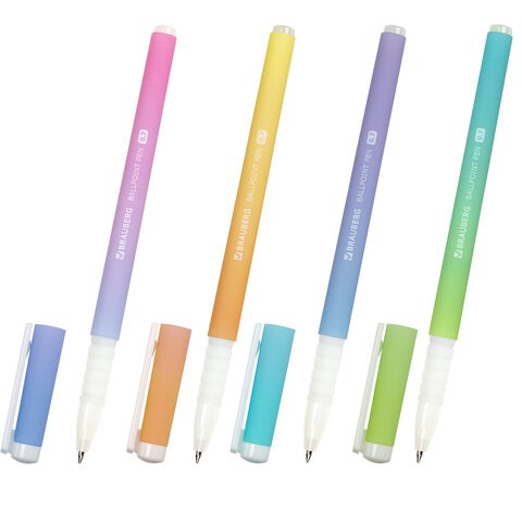 Ручка шариковая BRAUBERG SOFT TOUCH GRIP "GRADE PASTEL", СИНЯЯ, мягкое покрытие, ассорти, узел 0,7 мм, 143711 143711 - фото 203577