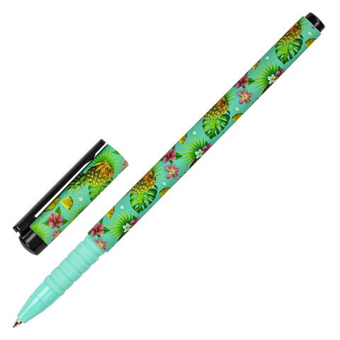 Ручка шариковая BRAUBERG SOFT TOUCH GRIP "PINEAPPLE", СИНЯЯ, мягкое покрытие, узел 0,7 мм, 143718 143718 - фото 203617