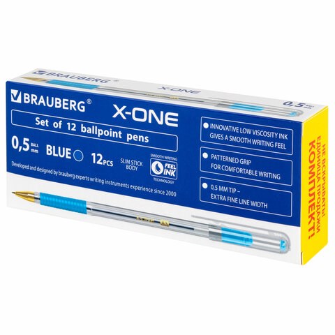 Ручка шариковая с грипом BRAUBERG "X-ONE", КОМПЛЕКТ 12 ШТУК, СИНЯЯ, узел 0,5 мм, линия письма 0,35 мм, 143986 143986 - фото 205724