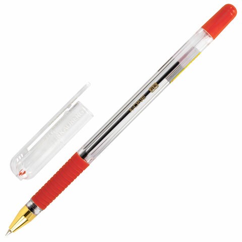 Ручка шариковая с грипом BRAUBERG "X-ONE", КРАСНАЯ, корпус прозрачный, узел 0,5 мм, линия письма 0,35 мм, 143989 143989 - фото 205733