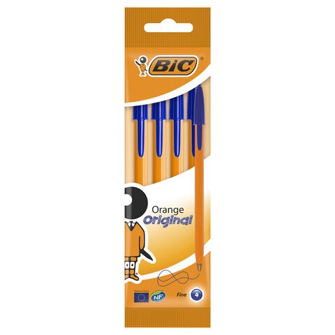 Ручки шариковые BIC "Orange Original", НАБОР 4 шт., СИНИЕ, узел 0,8 мм, линия письма 0,3 мм, пакет, 8308521 141308 - фото 205925