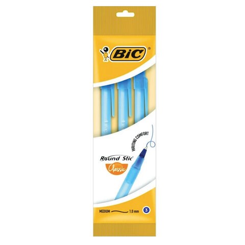 Ручки шариковые BIC "Round Stic", НАБОР 3 шт., СИНИЕ, узел 1 мм, линия письма 0,32 мм, пакет, 9021522 143984 - фото 205933