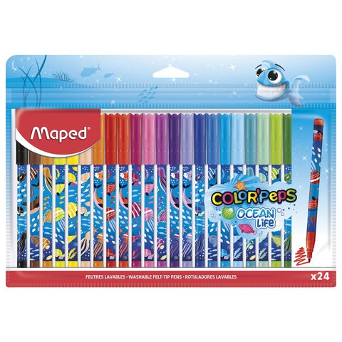 Фломастеры MAPED COLOR'PEPS "Ocean Life", 24 цвета, смываемые, вентилируемый колпачок, 845703 152560 - фото 208371