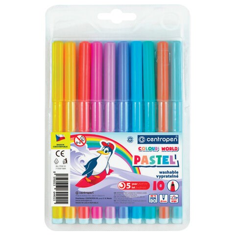 Фломастеры ПАСТЕЛЬНЫЕ 10 ЦВЕТОВ CENTROPEN "Colour World Pastel", смываемые, 7550/10TP, 7 7550 1087 152078 - фото 208526