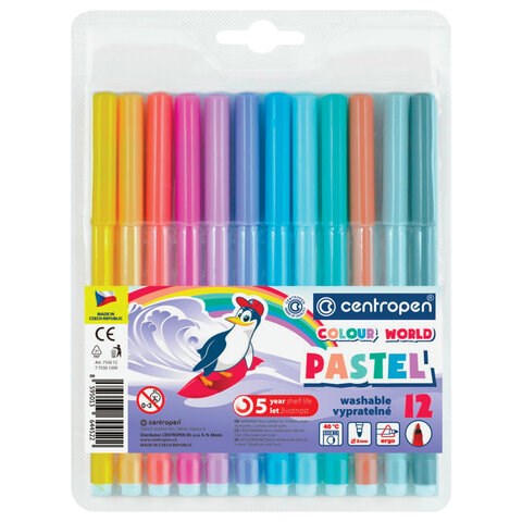 Фломастеры ПАСТЕЛЬНЫЕ 12 ЦВЕТОВ CENTROPEN "Colour World Pastel", смываемые, 7550/12TP, 7 7550 1287 152079 - фото 208530