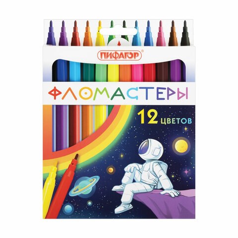 Фломастеры ПИФАГОР "Космическая одиссея", 12 цветов, вентилируемый колпачок, 152444 152444 - фото 208625