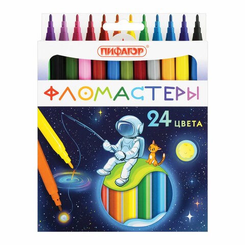 Фломастеры ПИФАГОР "Космическая одиссея", 24 цвета, вентилируемый колпачок, 152446 152446 - фото 208647