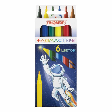 Фломастеры ПИФАГОР "Космическая одиссея", 6 цветов, вентилируемый колпачок, 152443 152443 - фото 208658