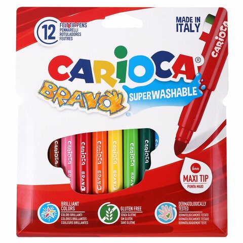 Фломастеры утолщенные CARIOCA (Италия) "Bravo", 12 цветов, суперсмываемые, 42755 151910 - фото 208826