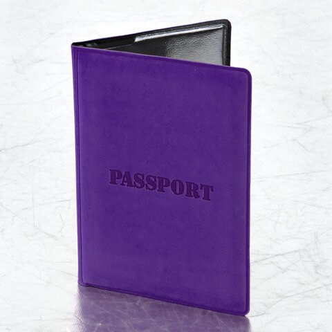 Обложка для паспорта, мягкий полиуретан, "PASSPORT", фиолетовая, STAFF, 237608 237608 - фото 213324