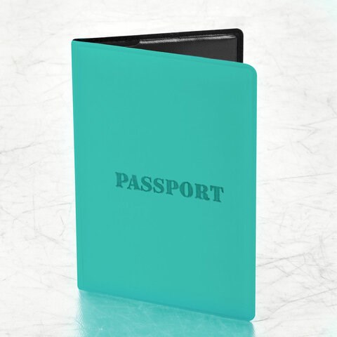 Обложка для паспорта, мягкий полиуретан, "PASSPORT", цвет "тиффани", STAFF, 238404 238404 - фото 213332