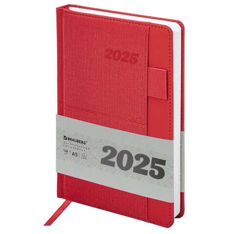 Ежедневник датированный 2025, А5, 138х213 мм, BRAUBERG "Pocket", под кожу, карман, держатель для ручки, красный, 115909 115909 - фото 216198
