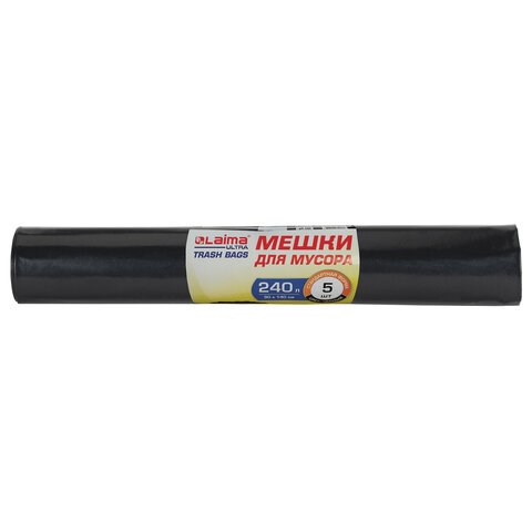 Мешки для мусора LAIMA "ULTRA", 240 л, черные, рулон 5 шт., сверхпрочные, ПСД, 120 мкм, 90х140 см, 607698 607698 - фото 245294